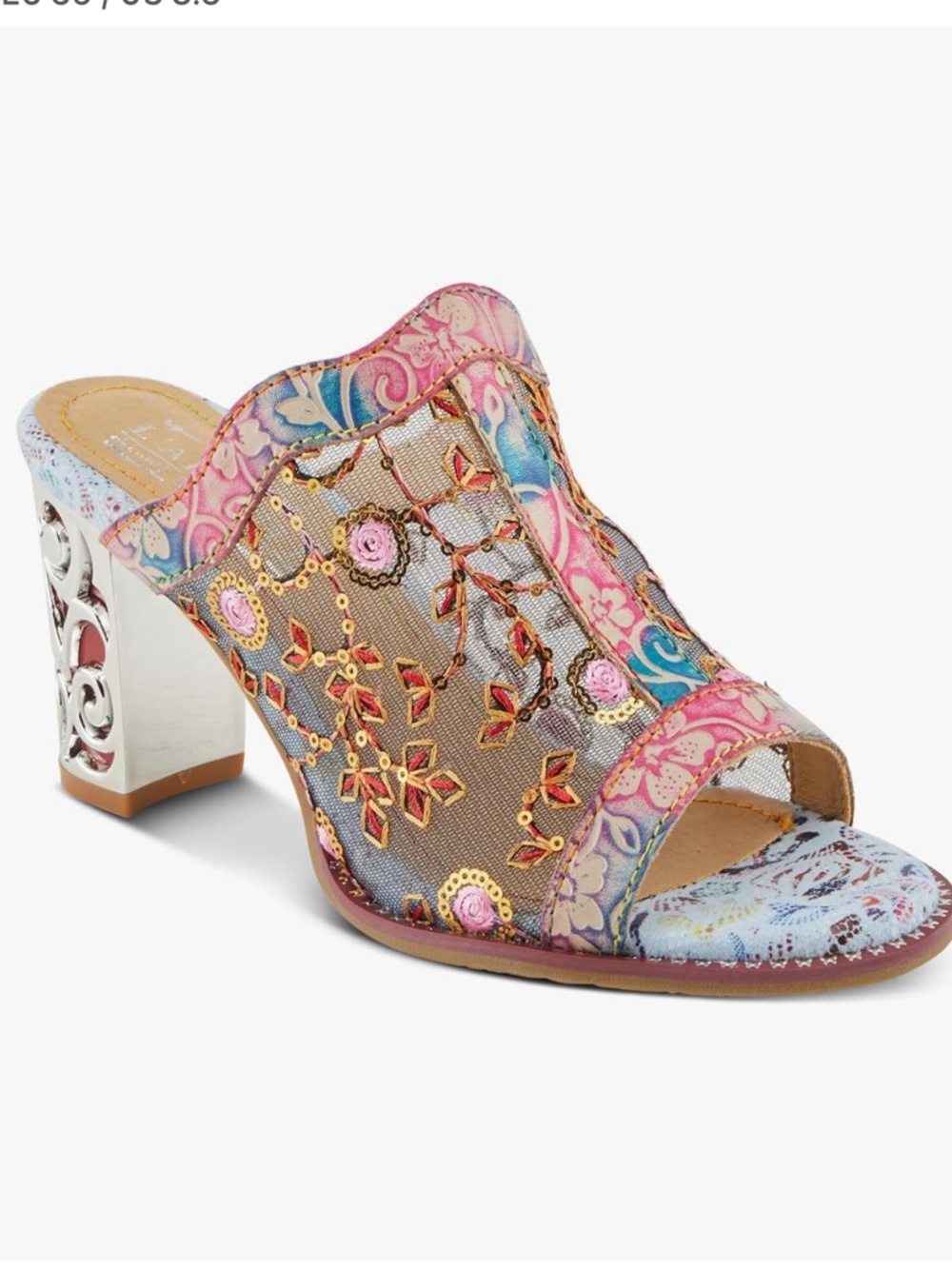 L'ARTISTE Lovely Miss Blum Sandals In Blue Multi Pink Floral Embroidery - Picture 2 of 8